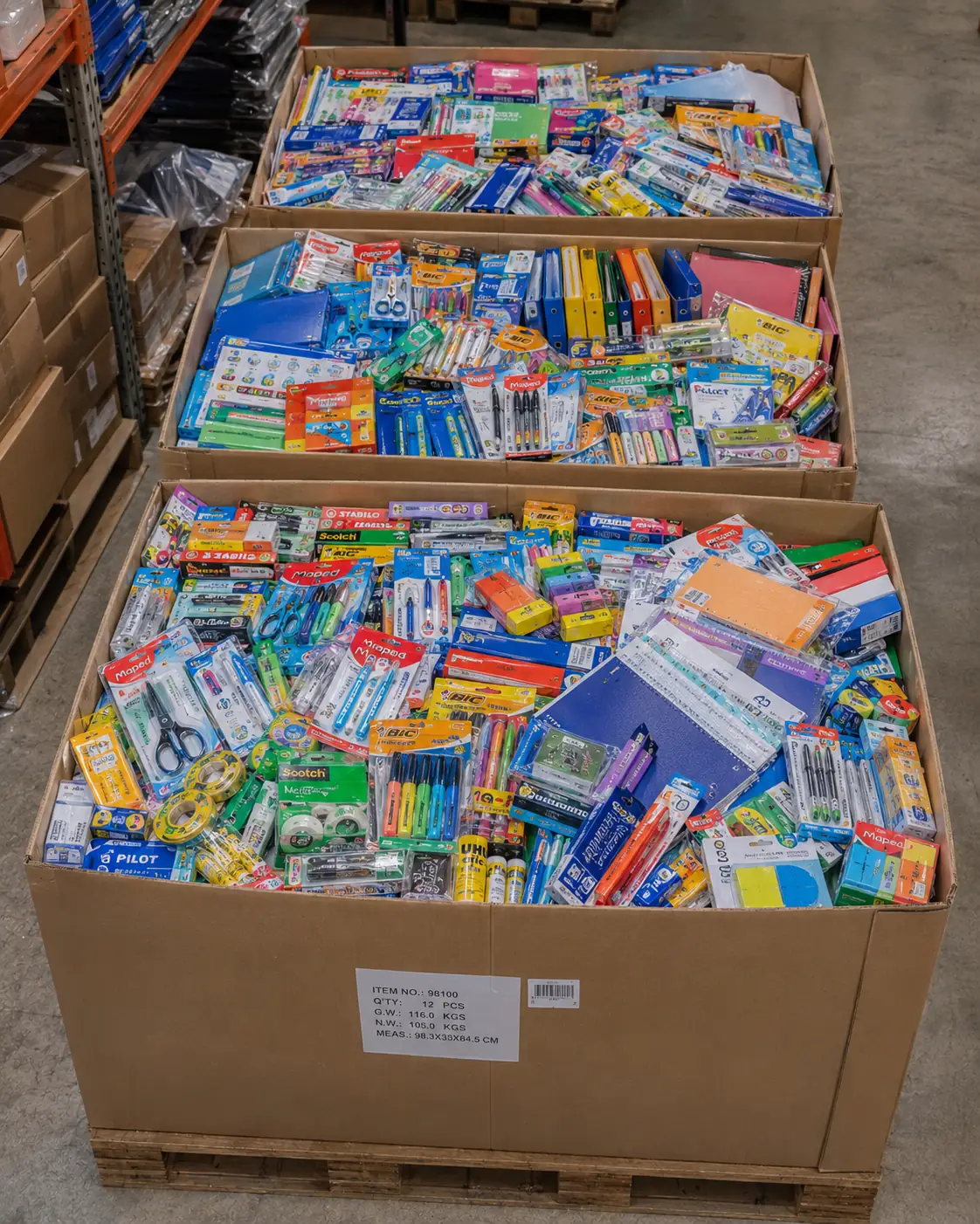 Palette de papeterie de marque en destockage