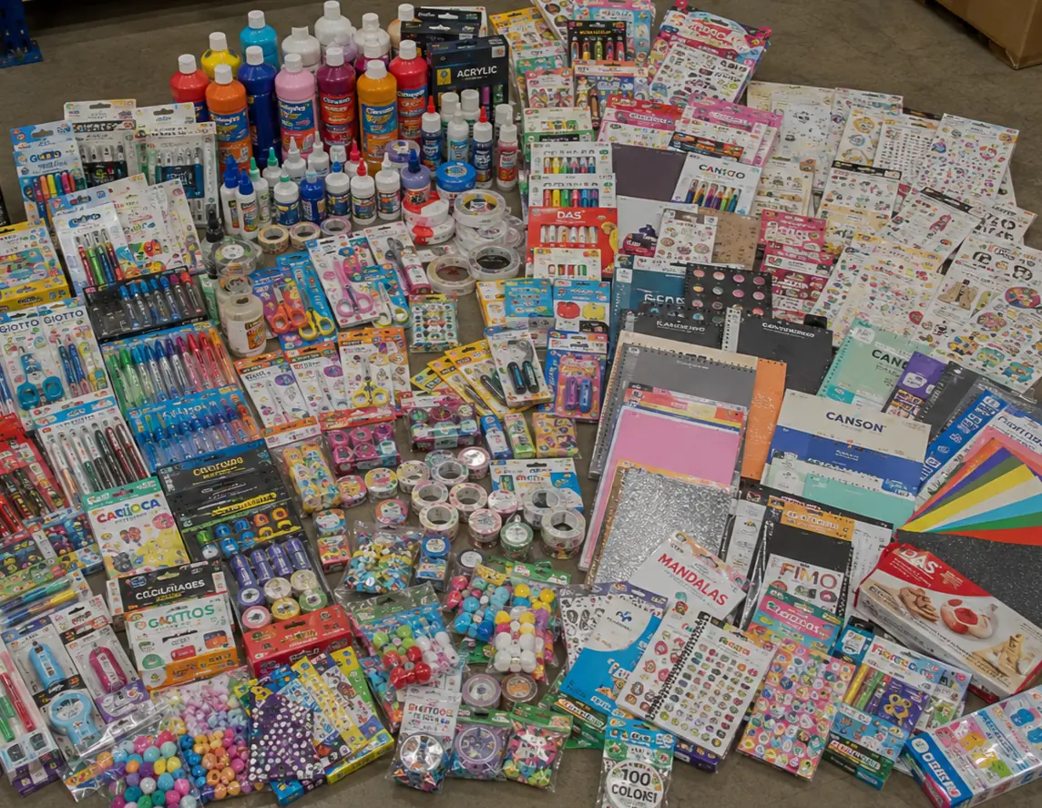 Palettes de fournitures de papeterie et loisir créatif en déstockage