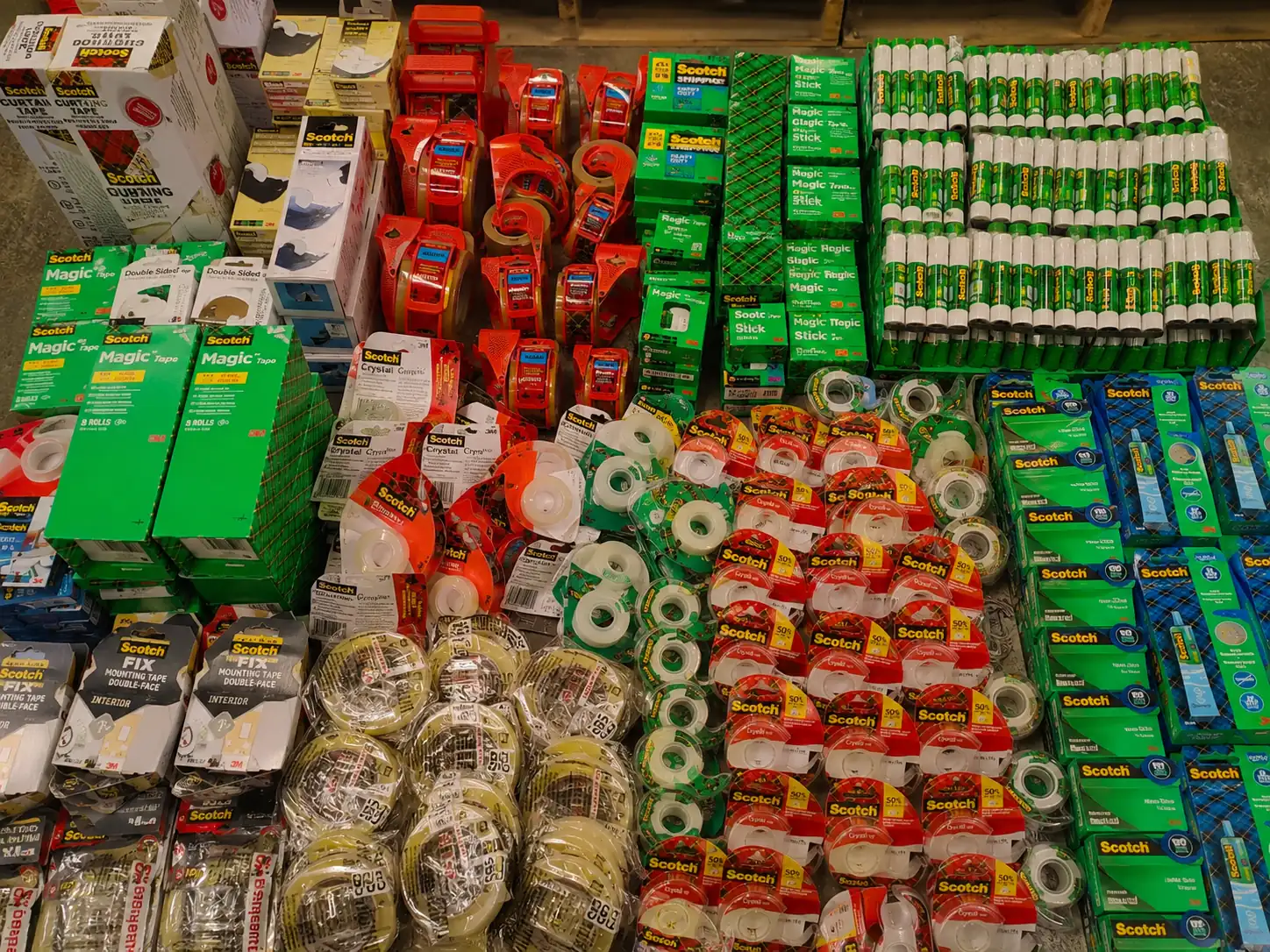 Palettes de fournitures de papeterie SCOTCH en déstockage