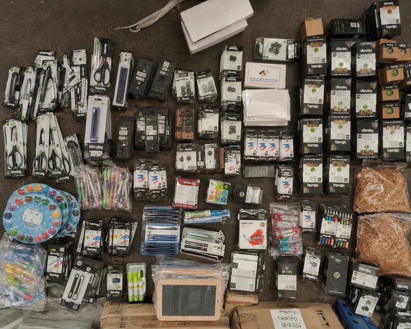 Palettes de fournitures de papeterie WONDAY en déstockage