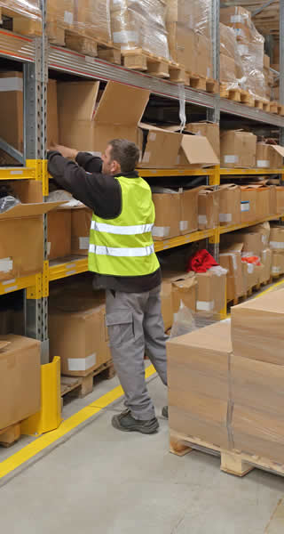 soldeur destockeur qui organise et range un entrepôt pour racheter les stocks de marchandises